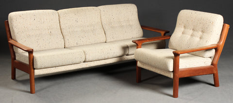Armchair and a 3-seater sofa, teak, Danish design