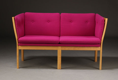 Beech Loveseat with Hot Pink Wool Upholstery