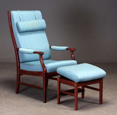 Mahogany-Stained Beech Armchair With Ottoman *