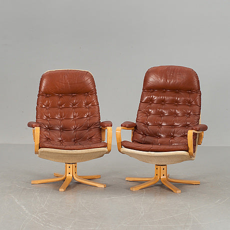 ARMCHAIRS, a pair of "Mona Roto", Sam Larsson, Dux, 1970s.