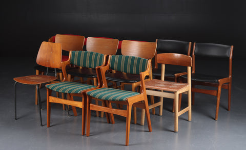 variety of dining chairs of teak, oak and beech, 1960s-70s