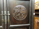 Intricate Carving on Door of 19th Century Chinese Antique Fir Cabinet