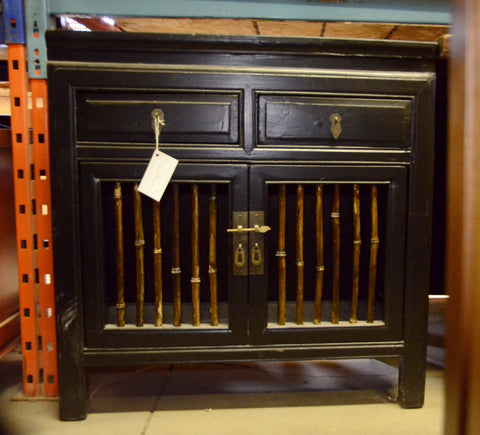 Asian Solid Wood Two Door Black Cabinet