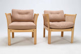 Two Plexus living room beech armchairs with split cane inserts, Illum Wikkelsø.