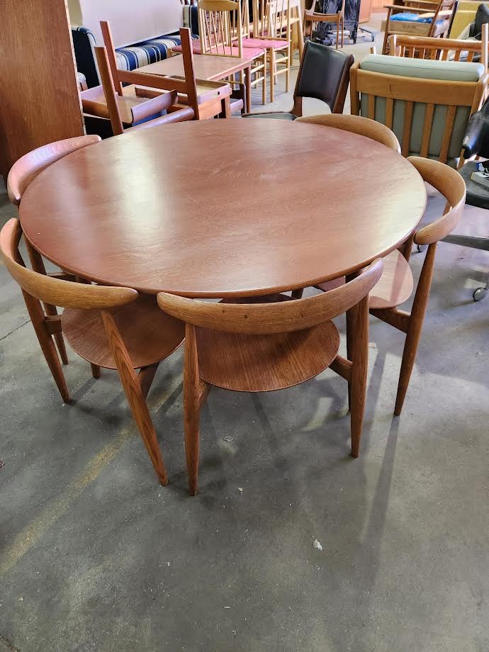 Teak Hans Wegner Heart dining chairs and Mostly Danish