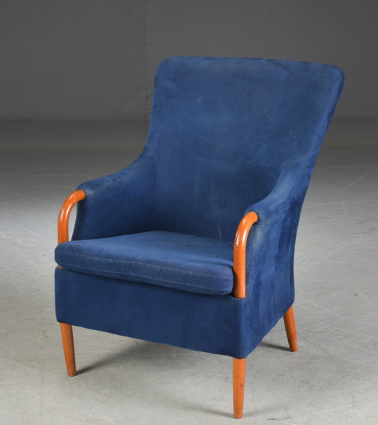 Cherry framed Chairs with blue fabric