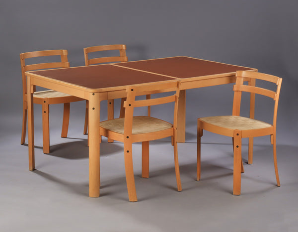 Beech wood  Dining table and 4 chairs. by Well done. Denmark