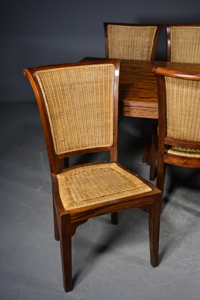 6 Wallnut high-back chairs with rattan wicker  Ansager møbelfabrik,