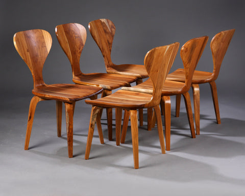 Six dining chairs, solid varnished teak (6)
