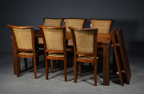 6 Wallnut high-back chairs with rattan wicker  Ansager møbelfabrik,