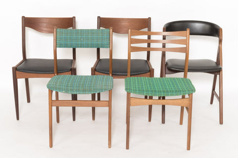 Five dining table chairs made of teak, beech etc. Danish furniture manufacturer.