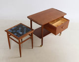 Sewing / end table/serving cart  and small teak side table