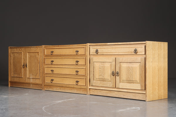 Six OAK sideboards / CABINETS in Kjærnulf style, 1960-70s.