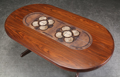 Rosewood coffee table with inlaid tiles, 1970s