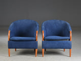 Cherry framed Chairs with blue fabric