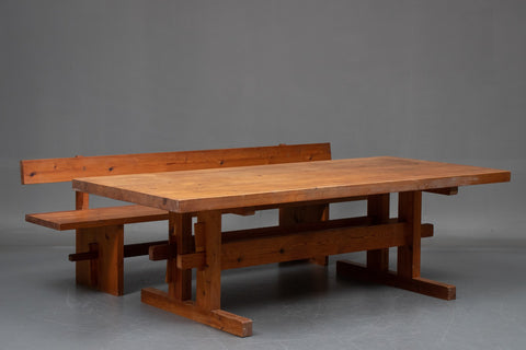 Large long table and bench made of solid pine