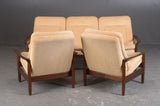 H. W. Klein for Bramin. Mahogany sofa, two armchairs and footstool