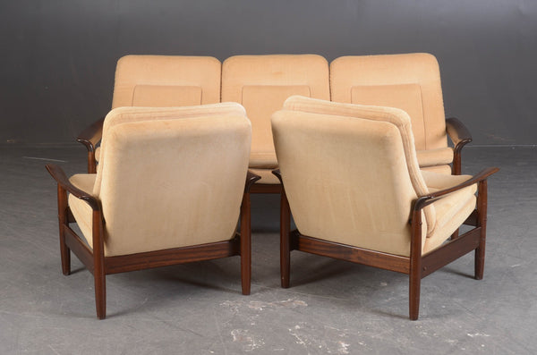 H. W. Klein for Bramin. Mahogany sofa, two armchairs and footstool