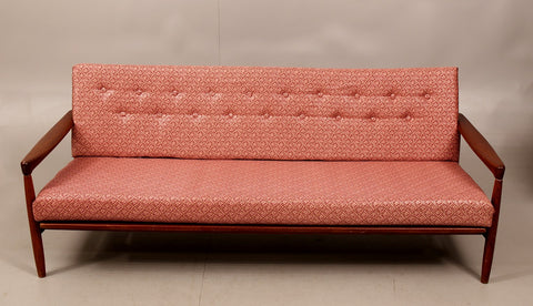 TEAK SOFA ERIK WÖRTZ with textile-covered cushions "Kolding", for IKEA, 1960s.