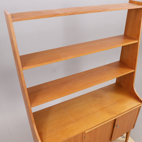 BOOKSHELF with pull out writing board, and storage, teak