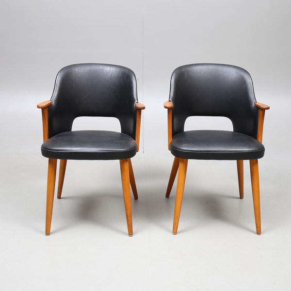ARM CHAIRS, 1 pair, teak and synthetic leather, 1960s.