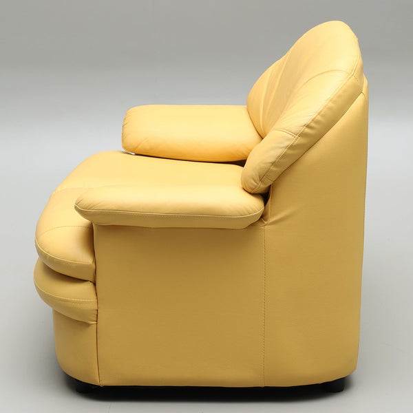 Stylish LEATHER SOFA, 2-seater, yellow, contemporary.