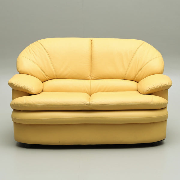 Stylish LEATHER SOFA, 2-seater, yellow, contemporary.
