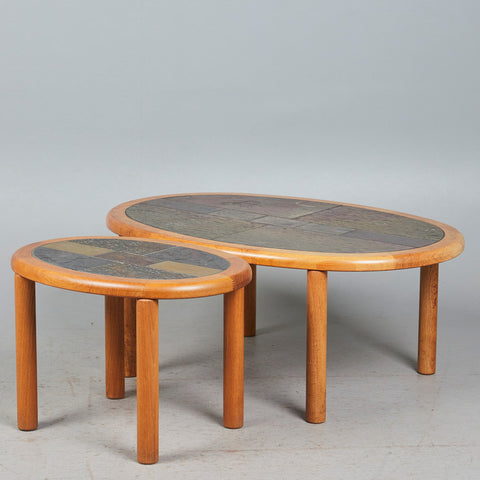 899932. TUE POULSEN. Haslev Mobelsnedkeri, two coffee tables, teak, stone, 1970s, Denmark