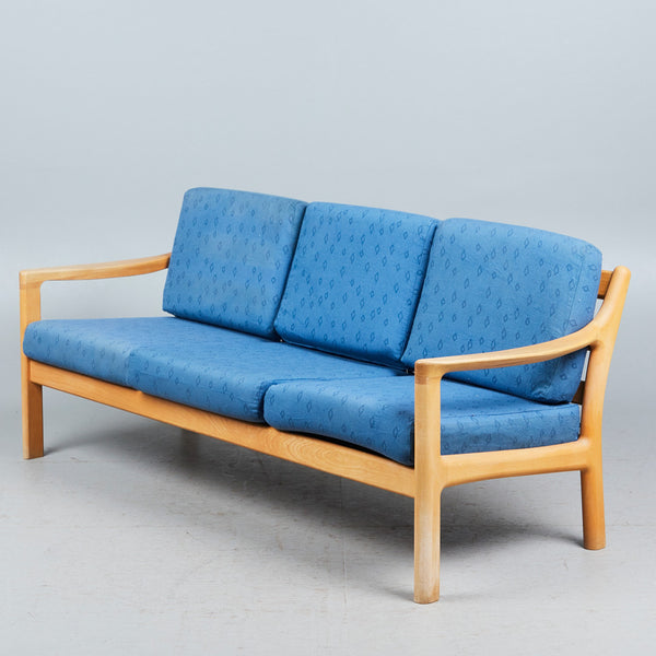 C. F. CHRISTENSEN. CFC Silkeborg, three seater / sofa, beech, wool, 1970s, Denmark.