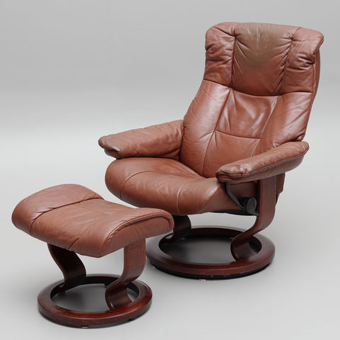 Leather ARMCHAIR with FOOTBALL, "Stressless", Ekornes, Norway.