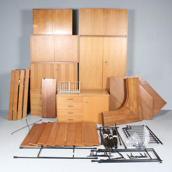 Ernst Hilker, large wall shelf/shelf system, walnut, 1960s.  OMNIA AF FURNITURE SYSTEM.