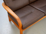 Teak brown leather sofa set: armchair + sofa, brown leather, HOLSTEBRØ.