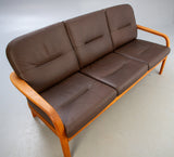 Teak brown leather sofa set: armchair + sofa, brown leather, HOLSTEBRØ.