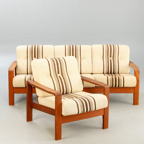 Teak 3 seater sofa+ armchair, Denmark, 1960s.