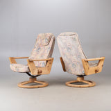 SPINNING ARMCHAIRS WITH FOOTSTOOL, 3 pieces, pine, 1970s.