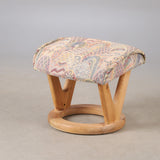 SPINNING ARMCHAIRS WITH FOOTSTOOL, 3 pieces, pine, 1970s.
