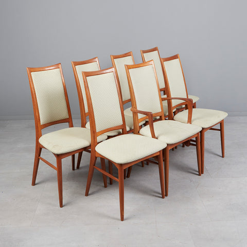 NIELS KOEFOED. for Hornslet, Seven chairs/dining room chairs, model 'Eva', teak, 1960s, Denmark (7).