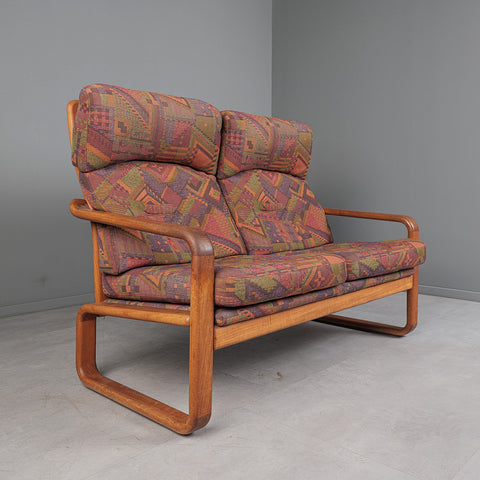 Two-seater/sofa, teak, wool, 1970s, Denmark.