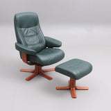 SPINNING ARMCHAIR WITH FOOTSTOOL, green leatherette, 1900/2000s.