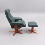 SPINNING ARMCHAIR WITH FOOTSTOOL, green leatherette, 1900/2000s.