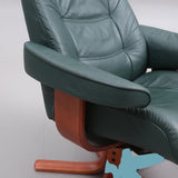 SPINNING ARMCHAIR WITH FOOTSTOOL, green leatherette, 1900/2000s.