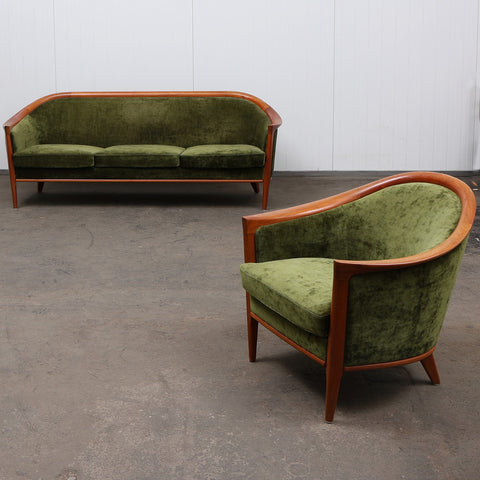Sofa and armchair teak frame and plush upholstery, by BERTIL FRIDHAGEN for Bröderne Andersson