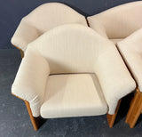 TEAK SOFA AND 3 MATCHING ONE SEATER SOFA CHAIRS WITH MATCHING COFFEE TABLE