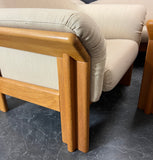 TEAK SOFA AND 3 MATCHING ONE SEATER SOFA CHAIRS WITH MATCHING COFFEE TABLE