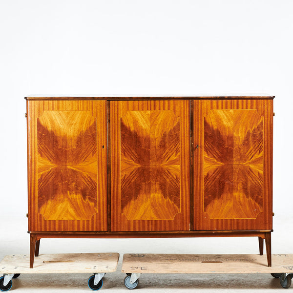 CABINET, circa 1940s, veneered with mahogany, background interior with file drawers and shelves.