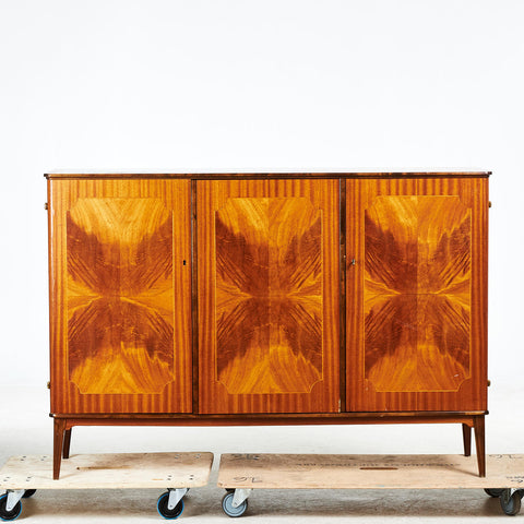 CABINET, circa 1940s, veneered with mahogany, background interior with file drawers and shelves.