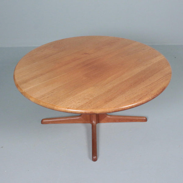 3005156. Round Solid teak coffee table, 2" thick top, made in Denmark