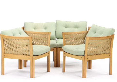 2 SEATER SOFA AND 2 MATCHING ARMCHAIRS MADE OF BEECH WOOD  AND WICKER.  Illum Wikkelsø for C.F.C.  model 'Plexus'