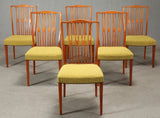 Collection of Beech Dining Chairs with Yellow Wool Seats and Wood Backs