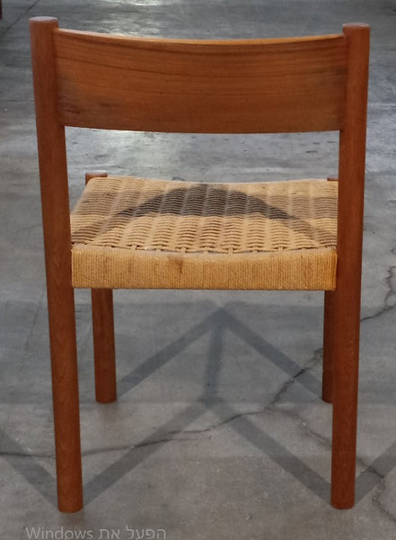 3 solid teak chairs with rope seat